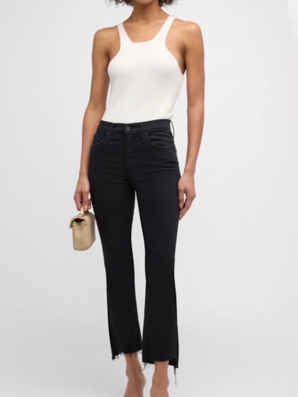 Mother the Insider Crop Step Fray Hem Jeans Black size 29 Not Guilty